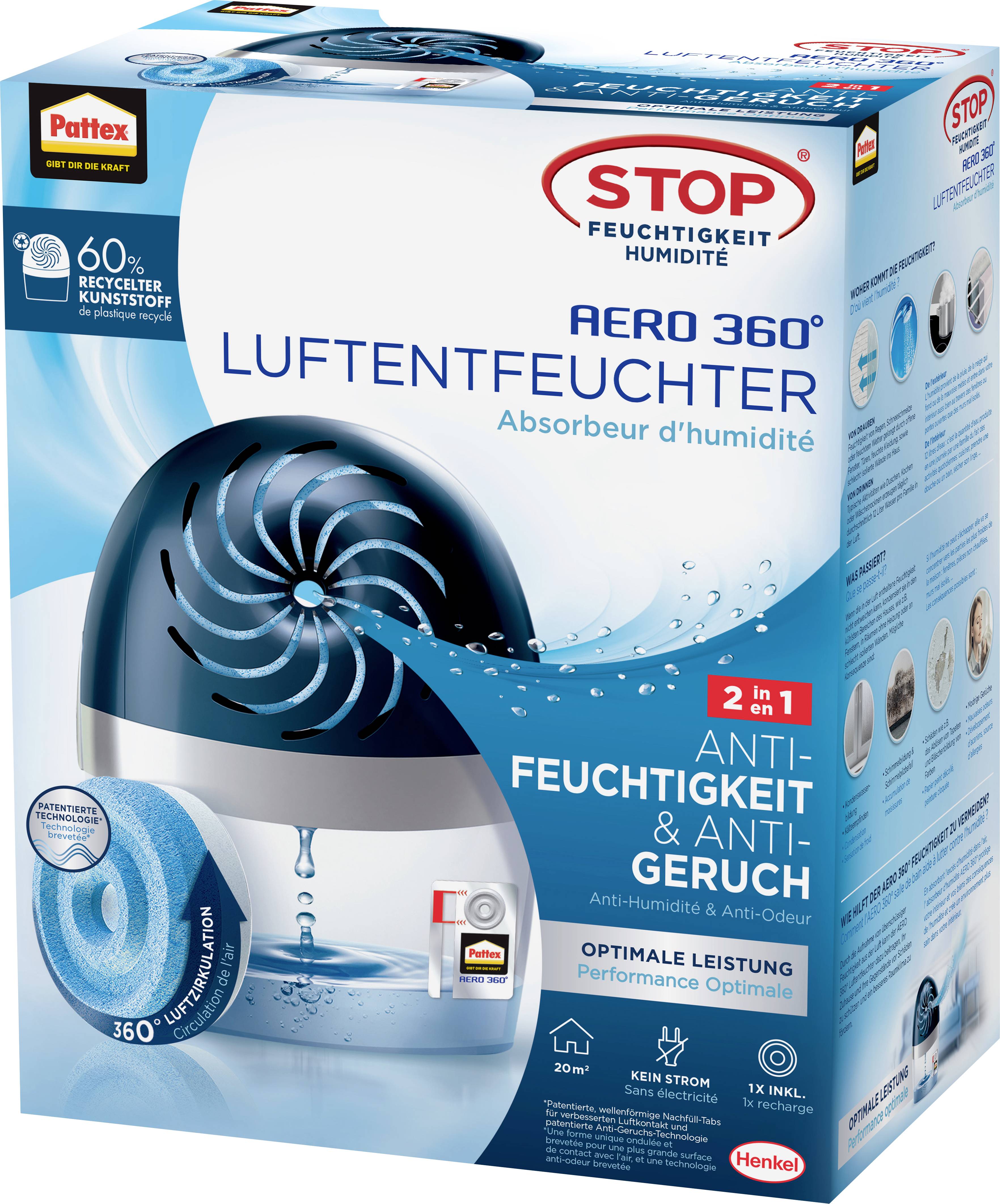 Pattex Luftentfeuchter Gerät Aero 360 inkl. 450g Tab Heften,Lochen,Kleben