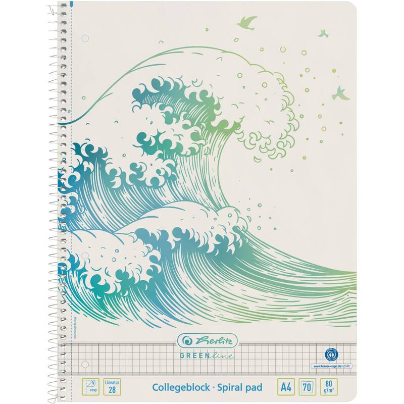 Herlitz Spiralblock A4 70 Bl. liniert 28 GREENline Welle - 50033478