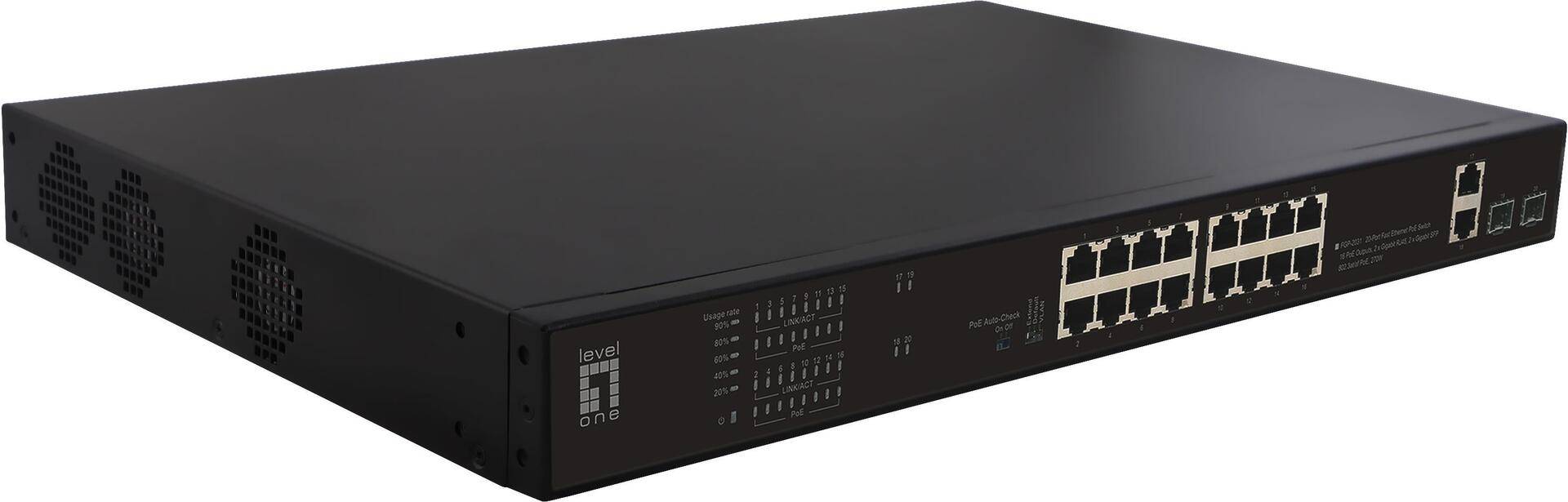 LevelOne Switch 16x FE FGP-2031 2xGE 2xGSFP 19 270W 16xPoE+ - FGP-2031