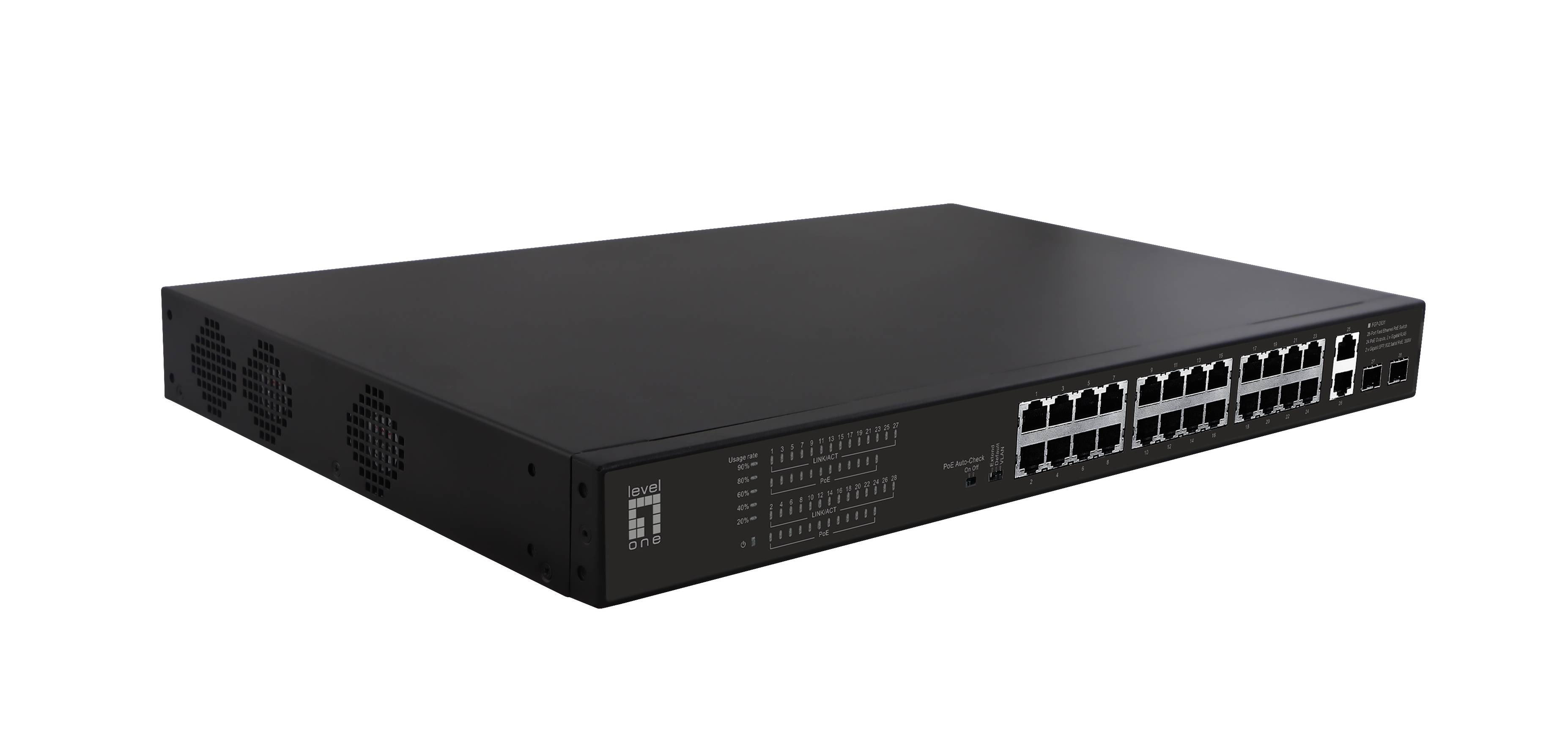 LevelOne Switch 24x FE FGP-2831 2xGE 2xGSFP 19 390W 24xPoE+ - FGP-2831