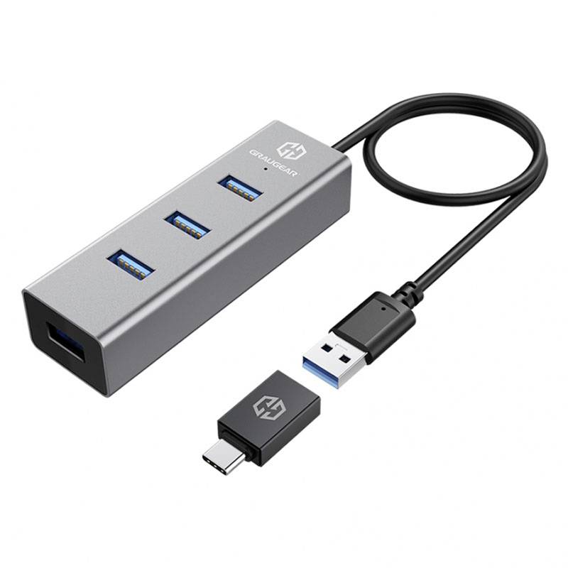 GRAUGEAR 4-Port USB HUB 3.0 USB-A inkl. USB-C Adapter retail