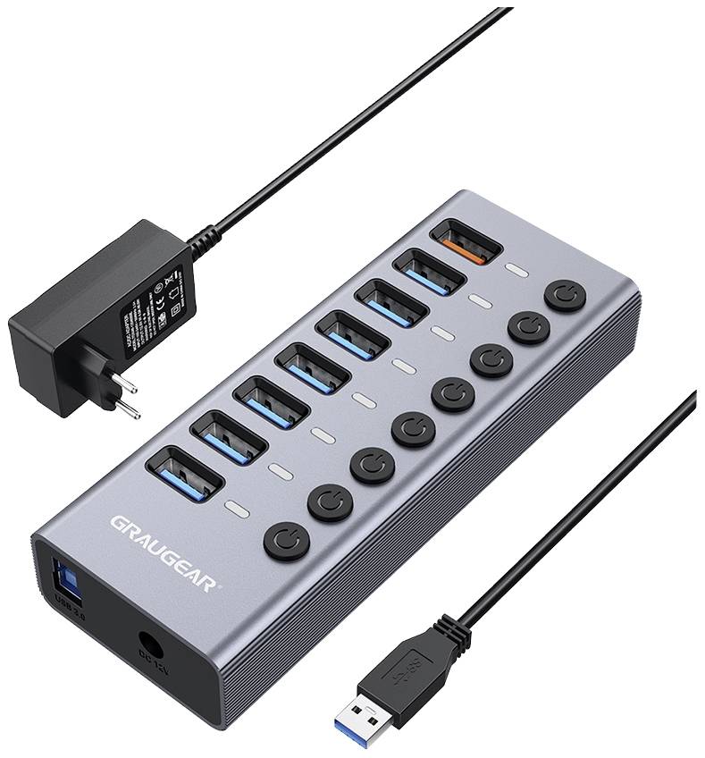 GRAUGEAR 7-Port USB HUB 3.0 USB-A + 1 USB Schnelllader retail