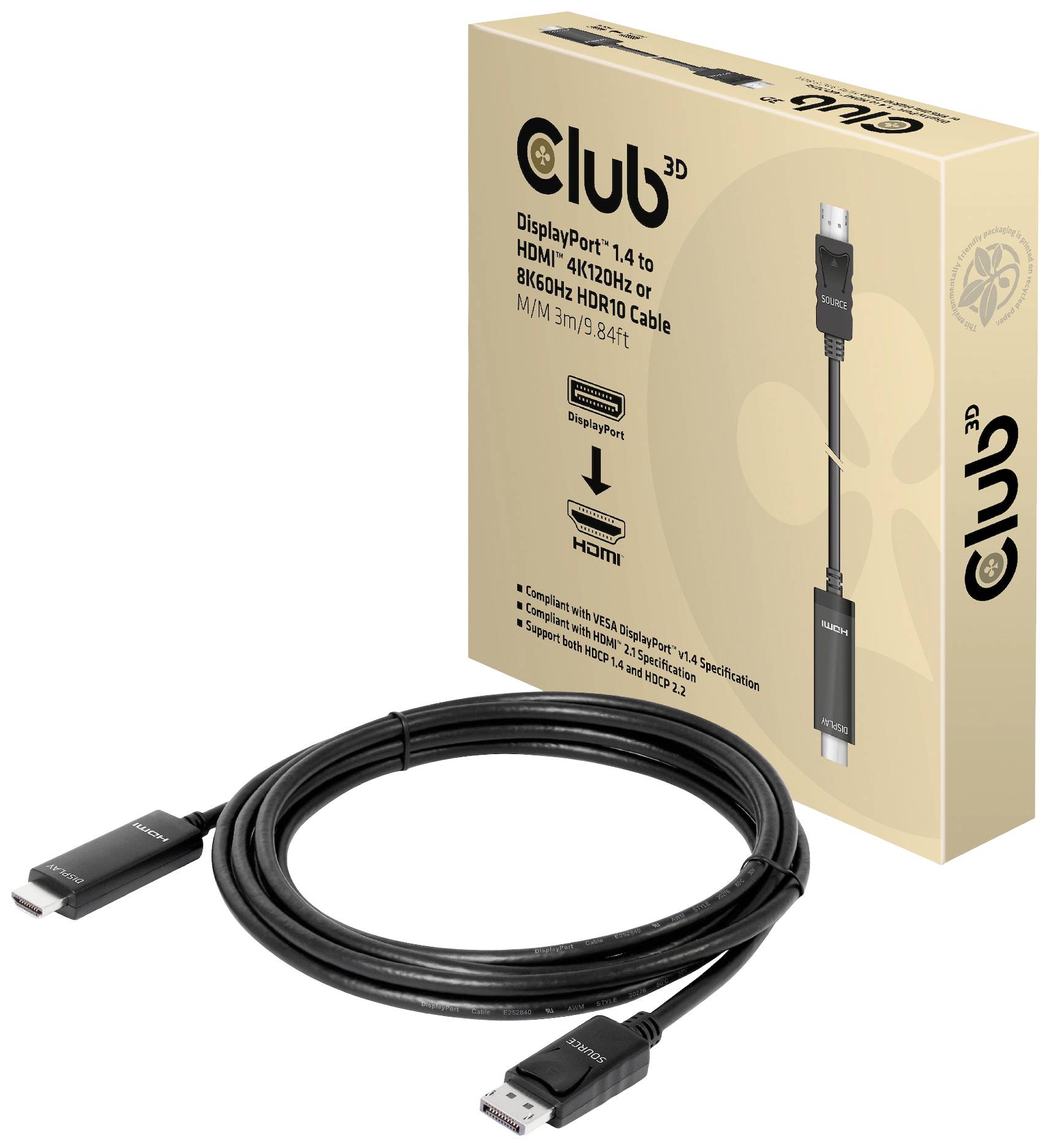 Club3D Kabel DisplayPort 1.4 > HDMI HDR 8K60Hz aktiv 3m retail - CAC-1087