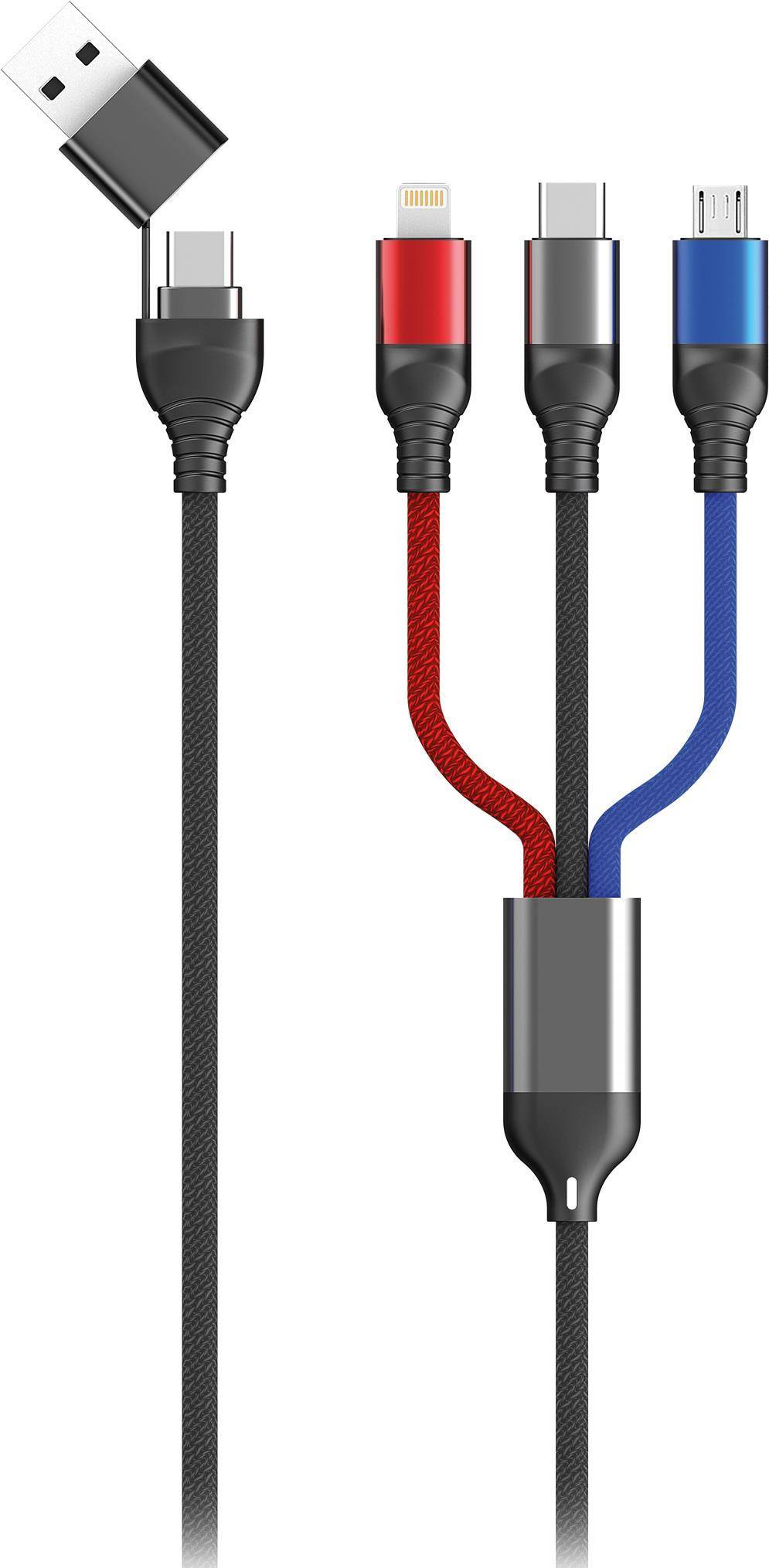 2GO USB / Type C Ladekabel Micro USB, Lightn., USB-C 1,2m sw 2GO USB / Type C Ladekabel Micro USB, Lightn., USB-C 1,2m sw