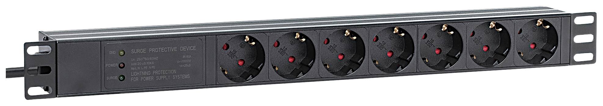 INTELLINET Steckdosenleiste 7fach 2m Kabel 1HE Überspannung