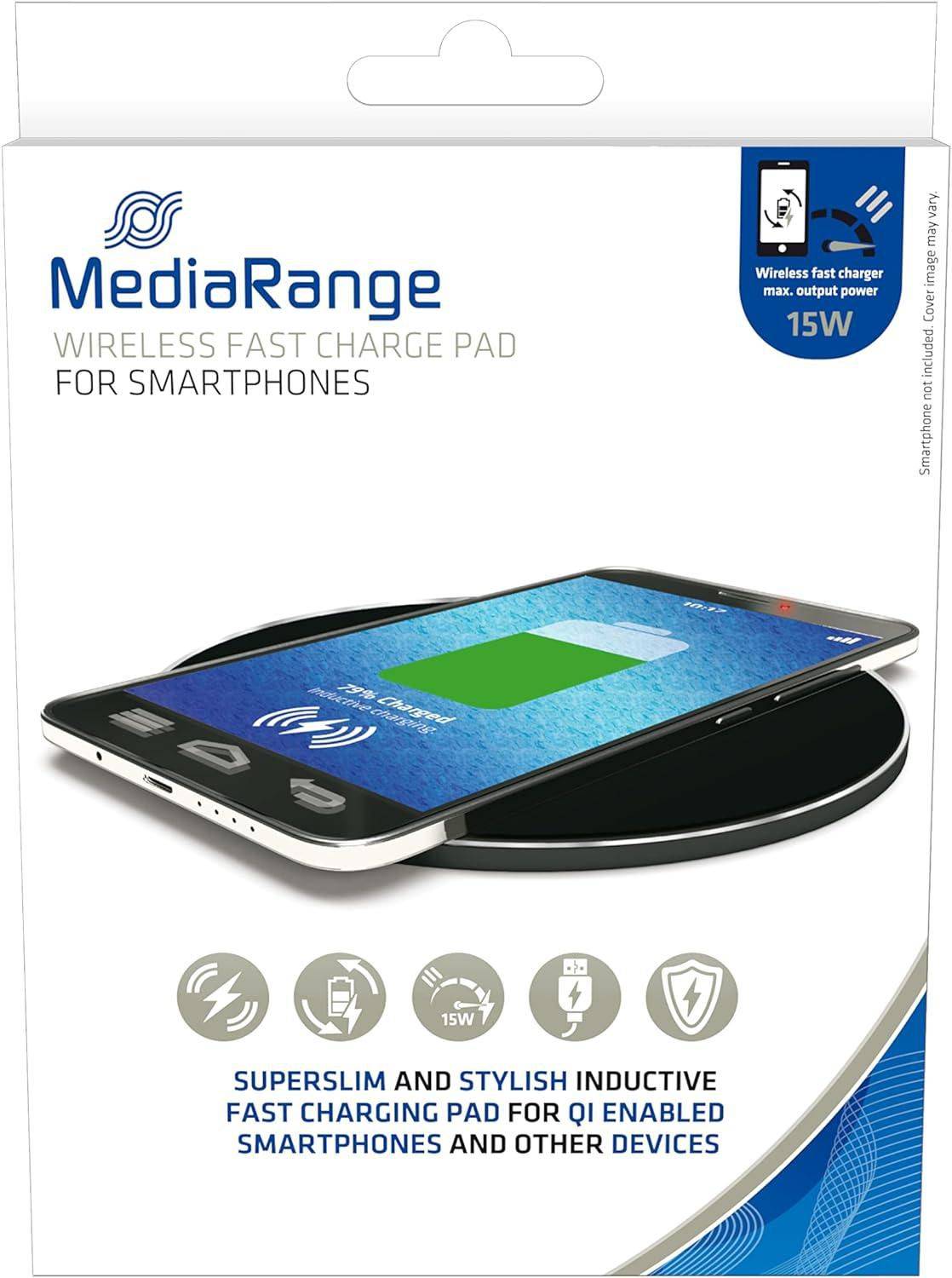 MediaRange induktive Schnellladest. f. Smartphones 15W schw