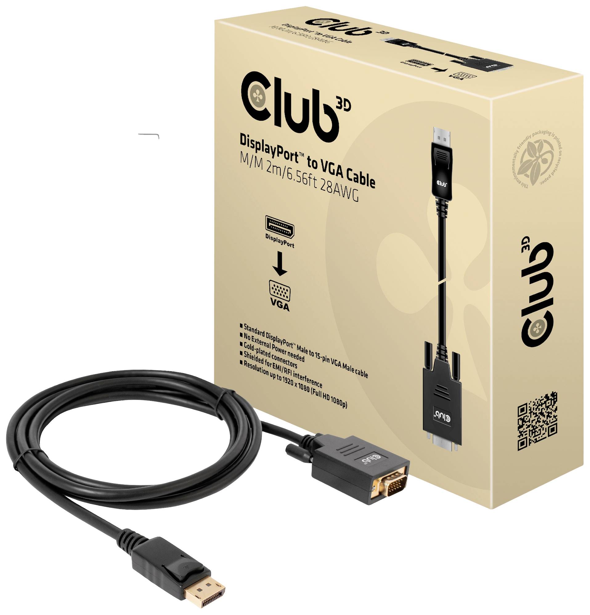 Club3D Kabel DisplayPort > VGA St/St 2m retail - CAC-1012