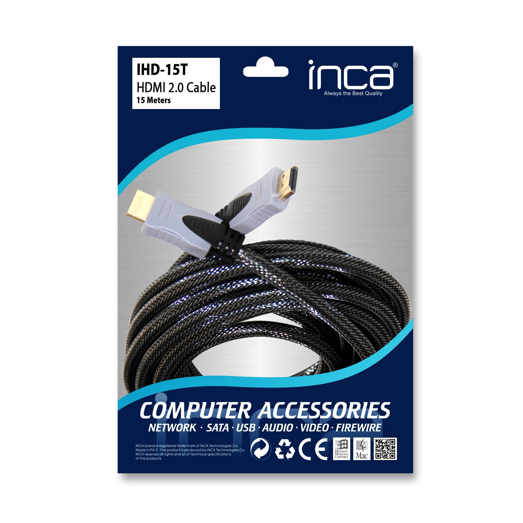 INCA HDMI-Kabel2.0 4K 18Gbit/s 4096x2160@ 30Hz 15.00m gr retail
