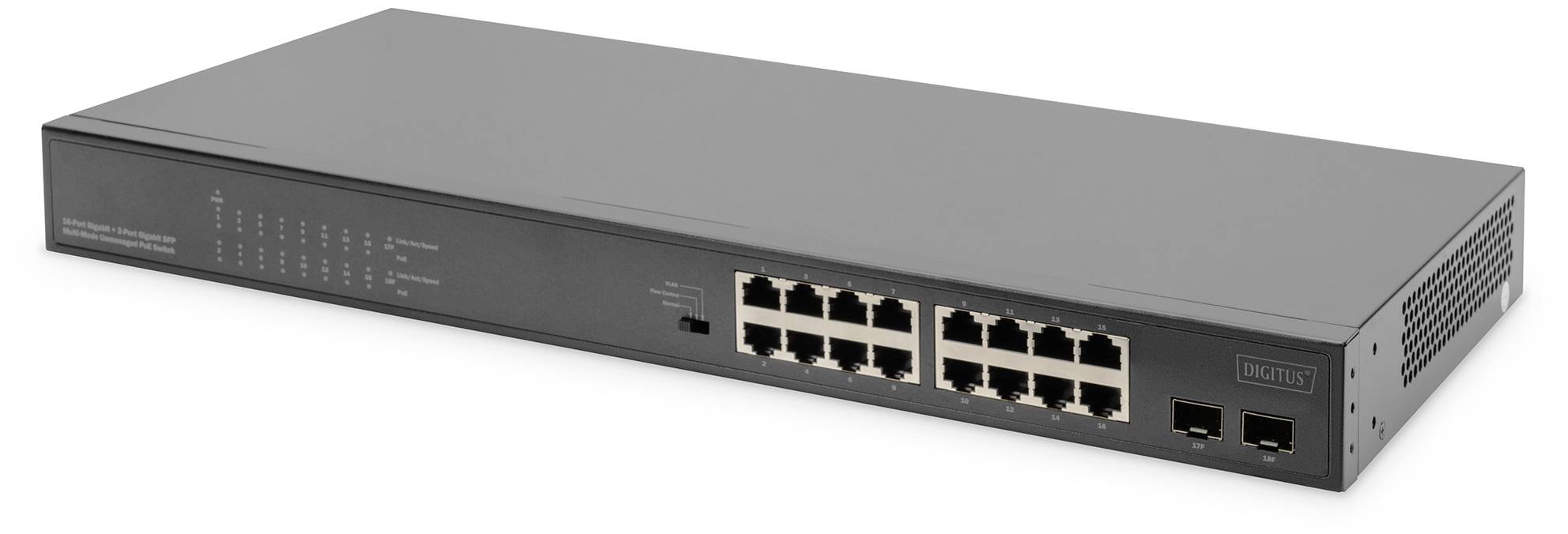 DIGITUS Switch 16-Port Gigabit 30W PoE Unmanaged schwarz - DN-95347-1