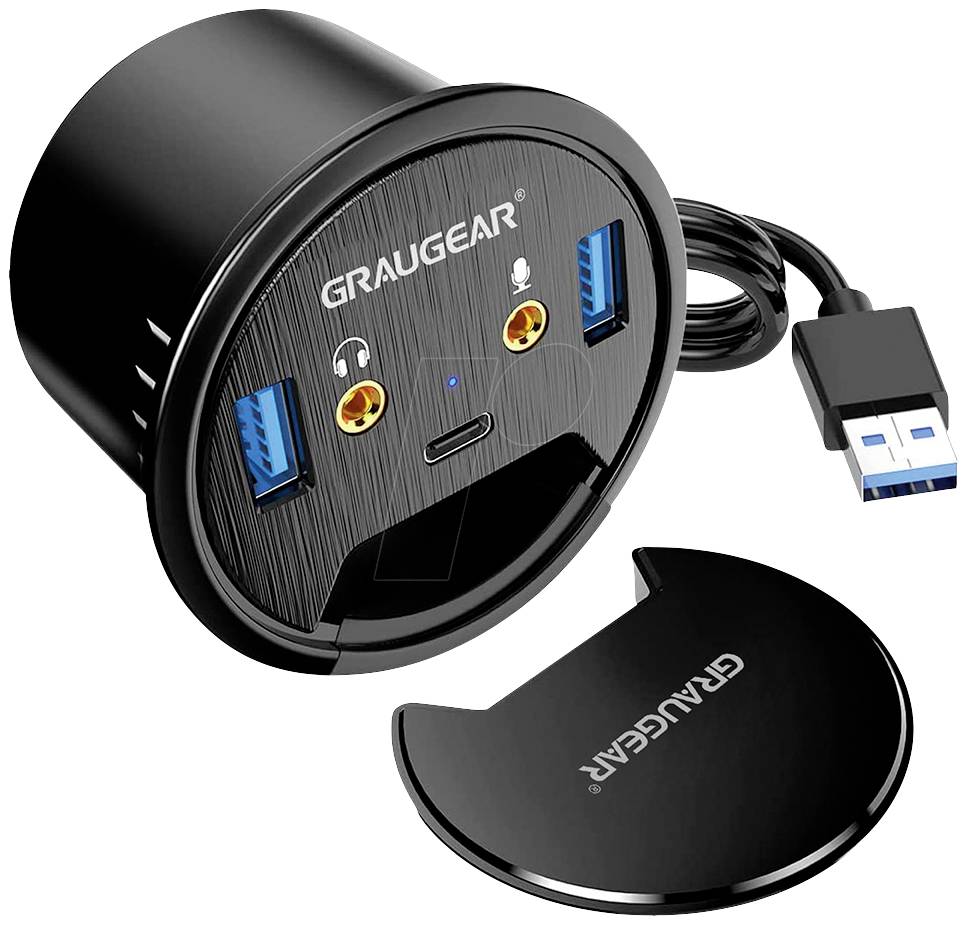 GRAUGEAR USB 3-Port Tisch Hub m. Audio- u. Mikrofonanschluss