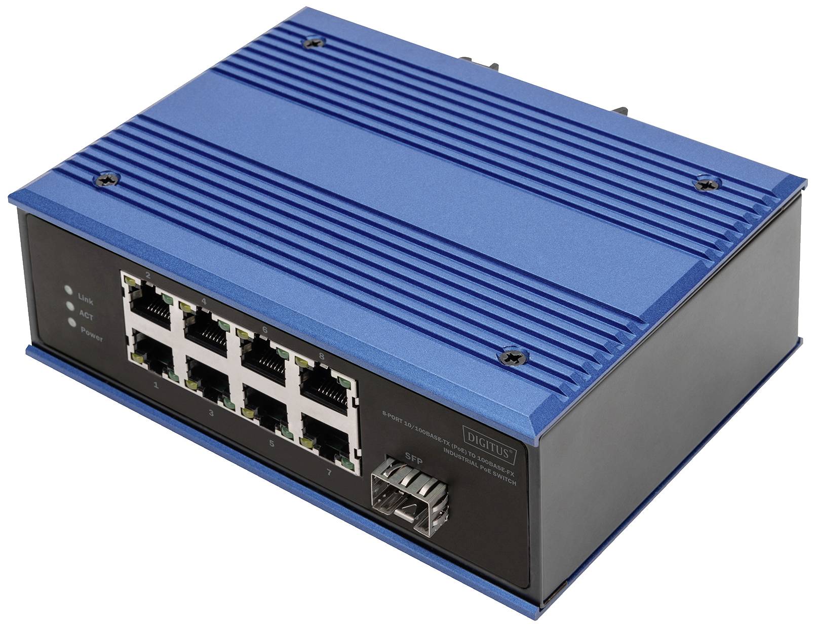 DIGITUS Switch Ind. 8-Port  10/100      PoE Unmanaged blau Switche