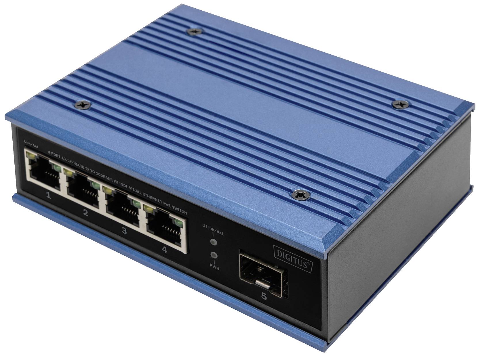 DIGITUS Switch Ind. 4-Port  10/100  30W PoE Unmanaged blau
