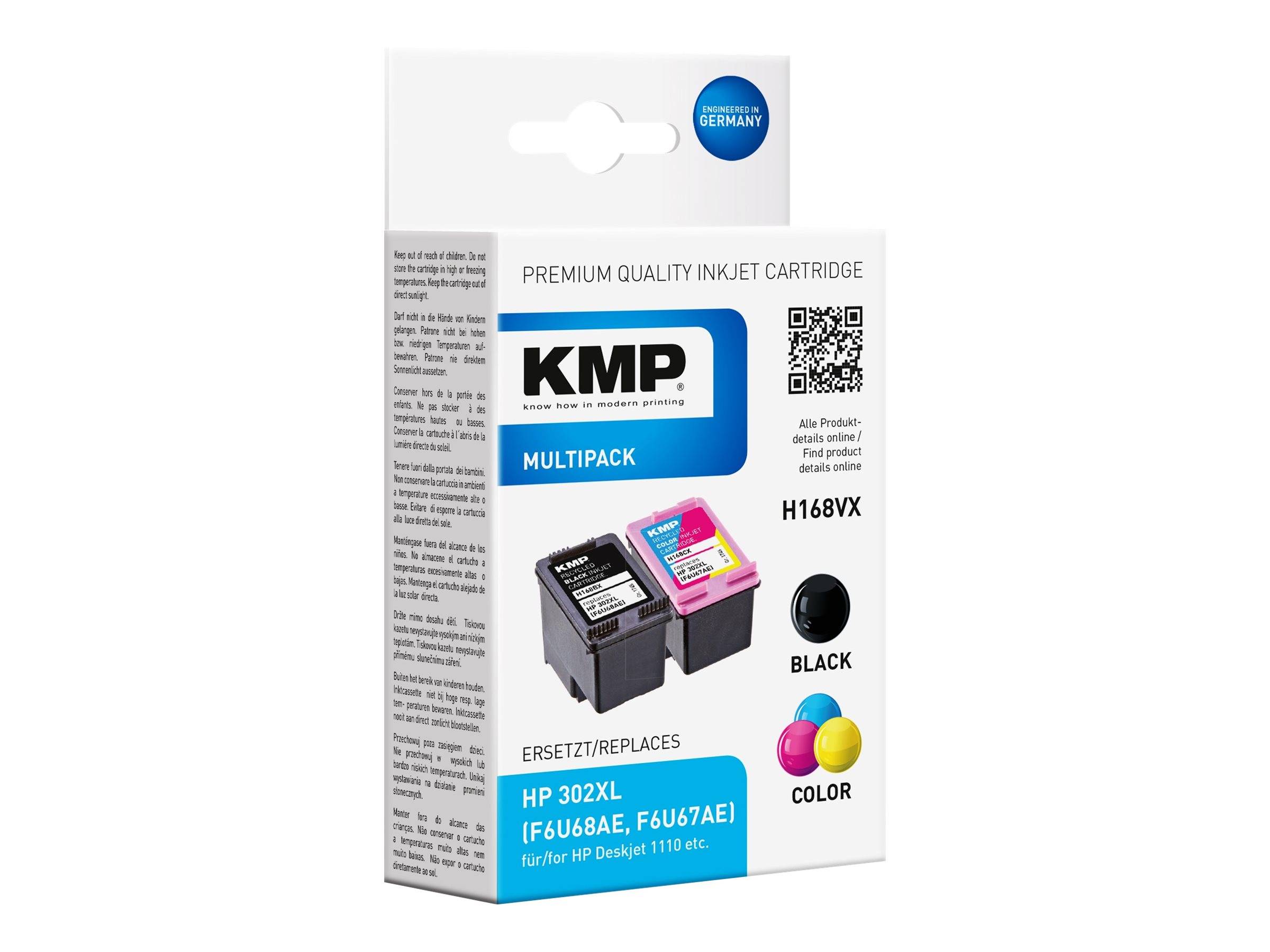 KMP Patrone HP HP302L F6U68AE Multipack BK/C/Y/M H168VX remanufactured KMP Patrone HP HP302L F6U68AE Multipack BK/C/Y/M H168VX remanufactured