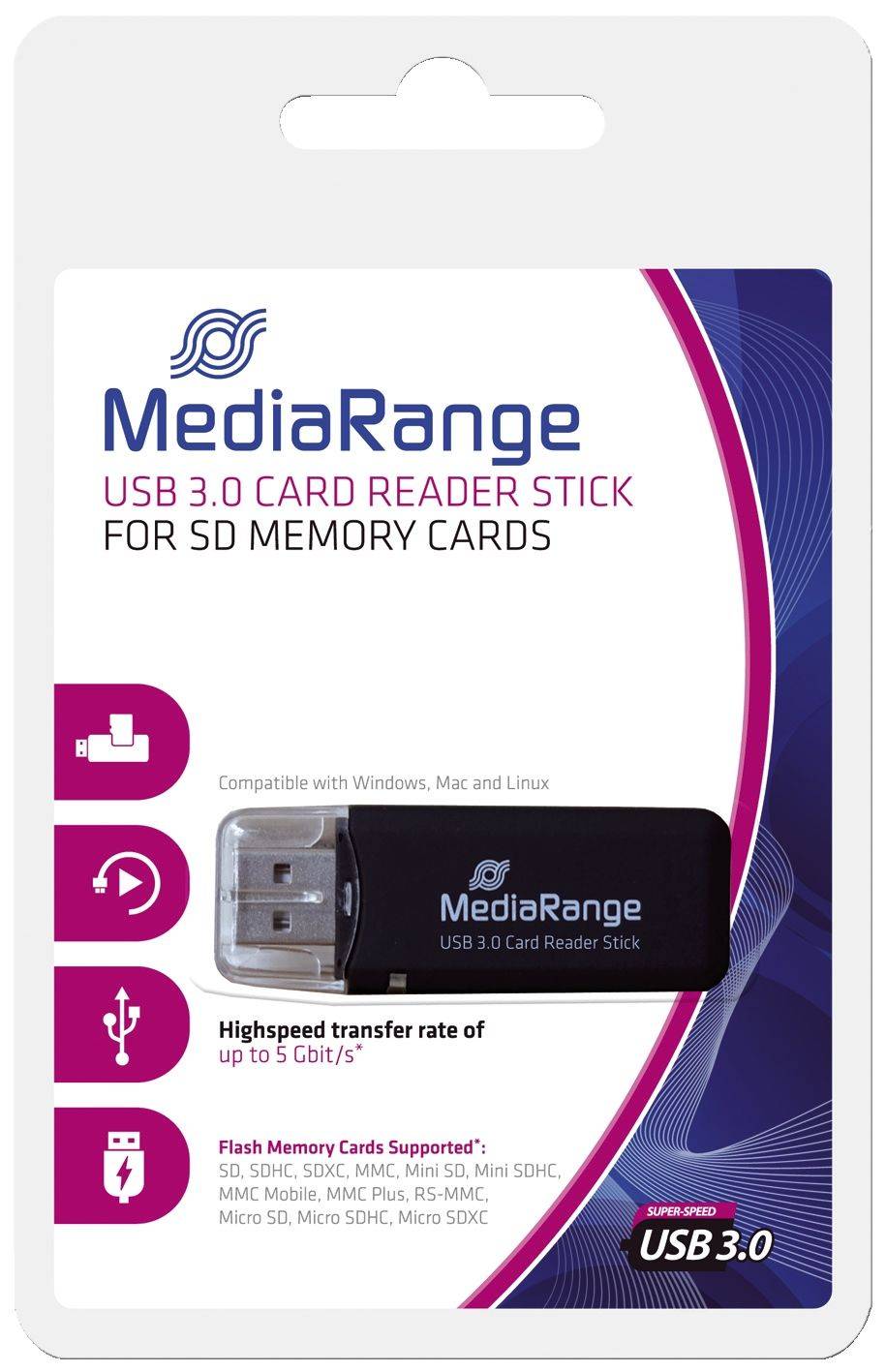 MediaRange USB 3.0 Speicherkartenleser-Stick, schwarz MediaRange USB 3.0 Speicherkartenleser-Stick, schwarz