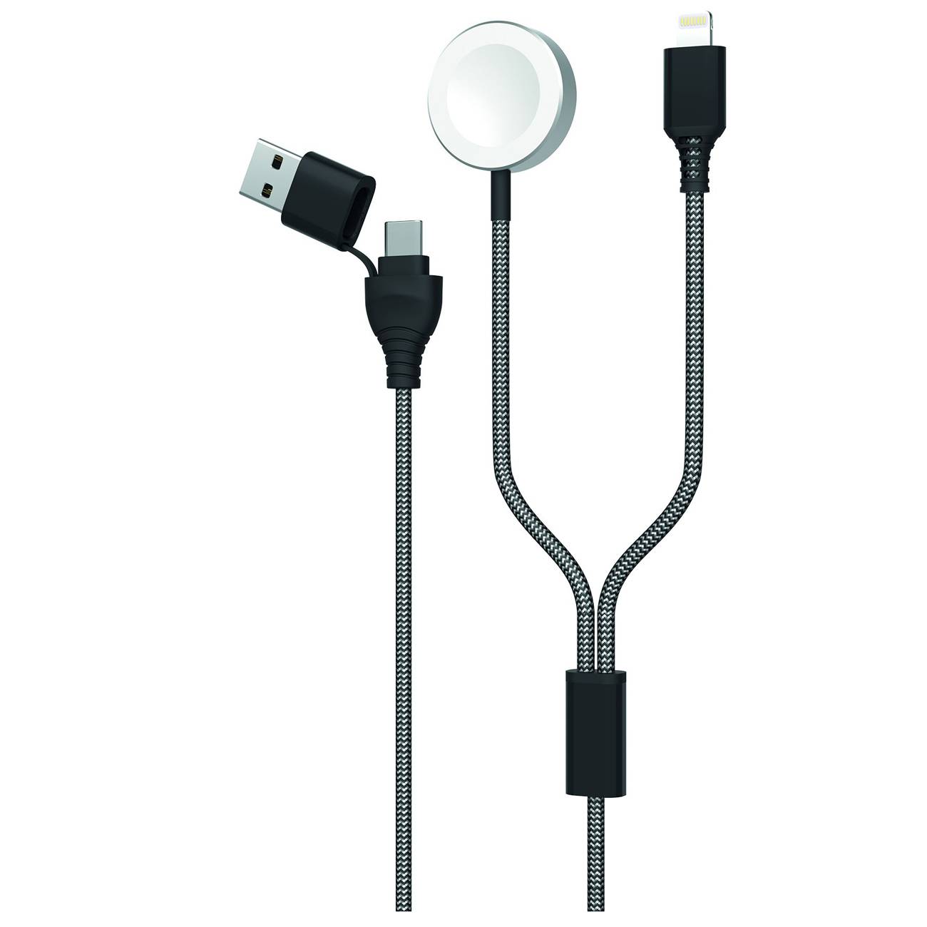 2GO USB/USB-C 2in1 Ladekabel Lightn. & Wireless Pad 180cm sw