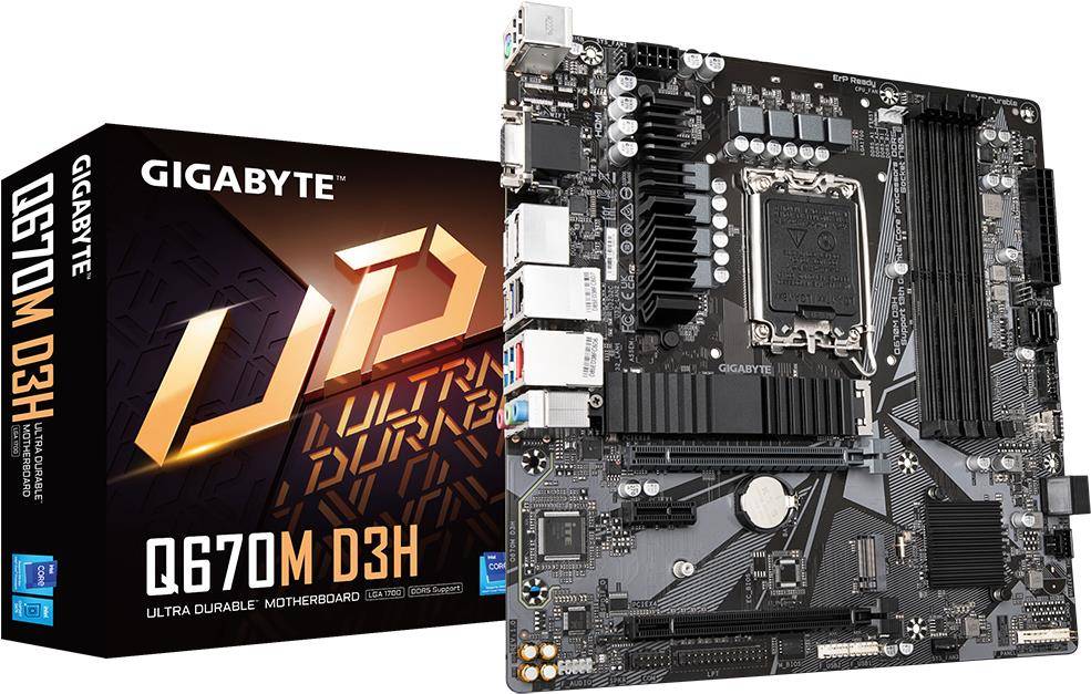 4719331854614 - GIGABYTE Q670M D3H - motherboard - micro ATX - LGA1700 Socket - Q670 Mainboard - Intel Q670 - Intel LGA1700 socket - DDR5 RAM - Micro-ATX 4719331854614 - GIGABYTE Q670M D3H - motherboard - micro ATX - LGA1700 Socket - Q670 Mainboard - Intel Q670 - Intel LGA1700 socket - DDR5 RAM - Micro-ATX
