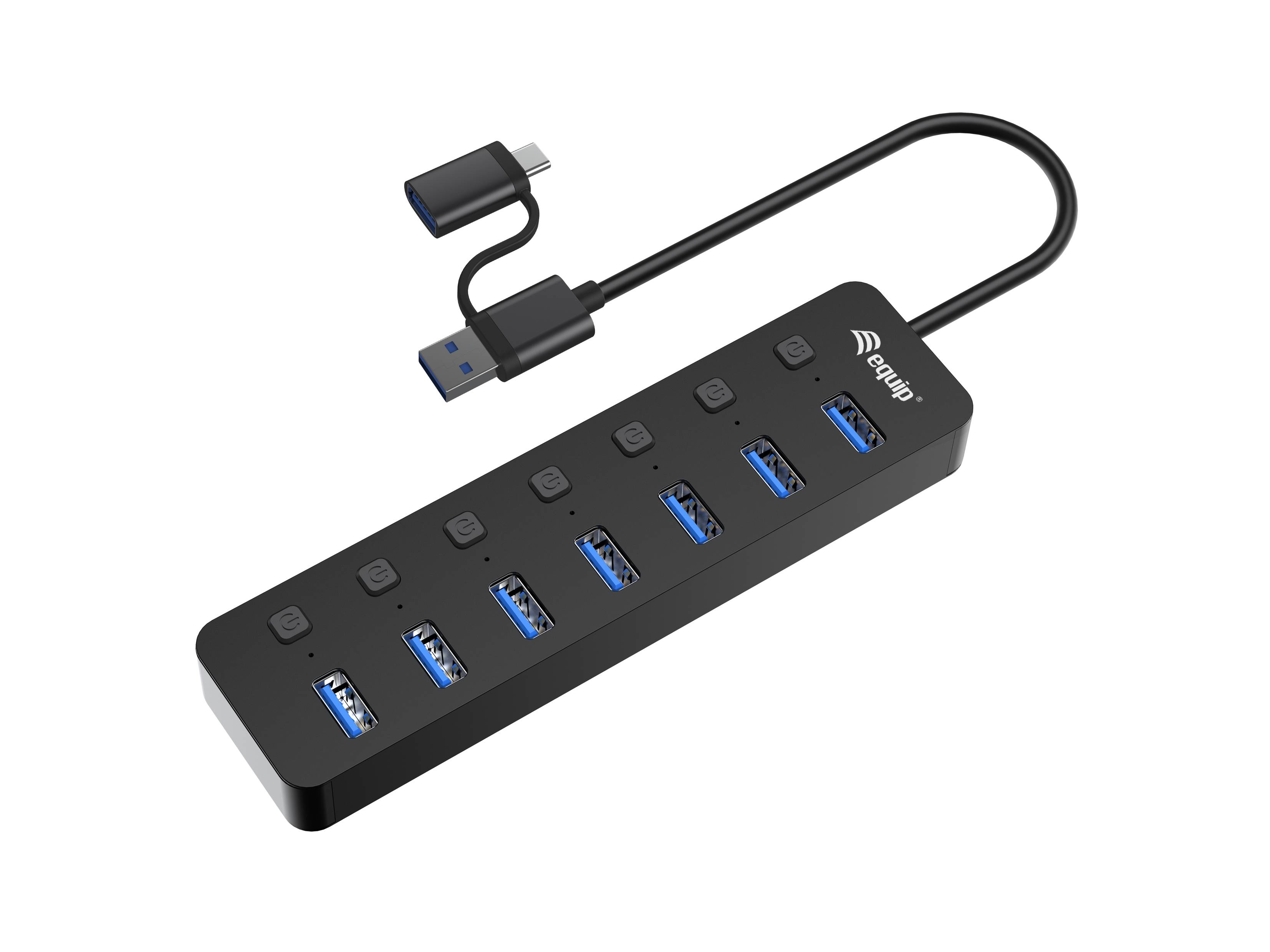 Equip USB-Hub 7-Port 3.2 ->7x3.2 5Gbps m.Netzteil sw - 128965