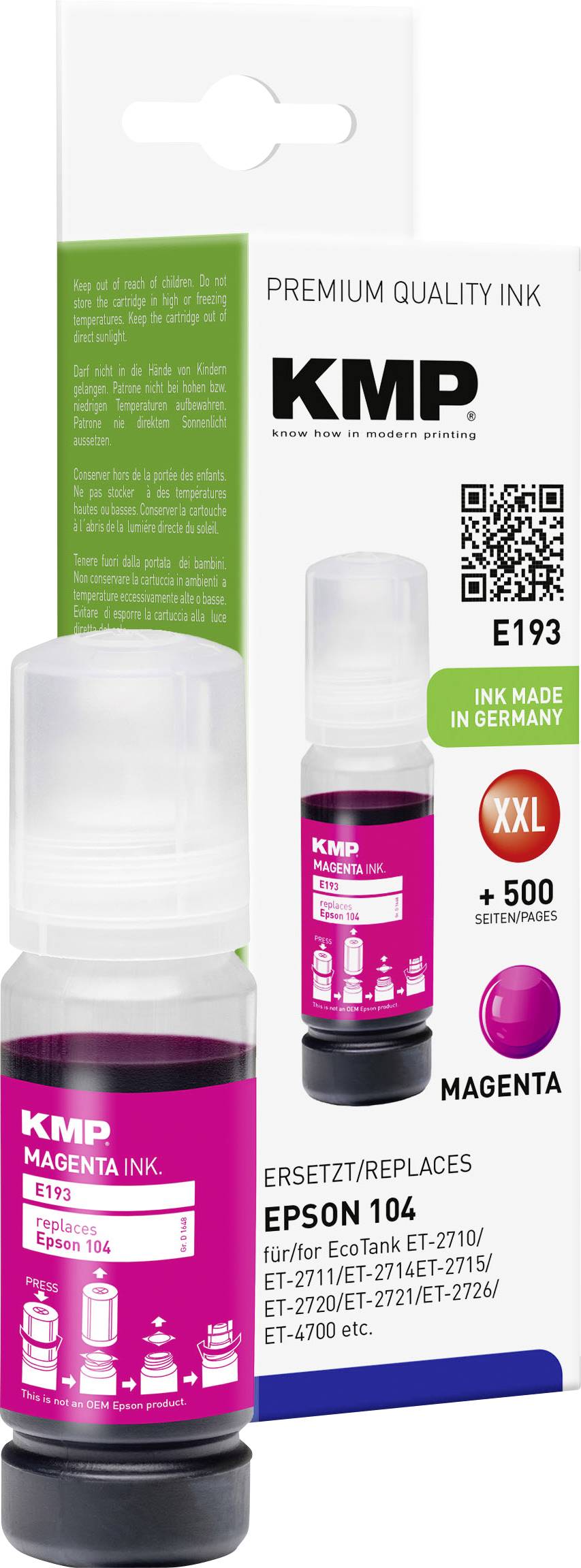 4011324372656 - E193 - magenta - compatible - ink tank (alternative for Epson 104) - Tintenpatrone Magenta 4011324372656 - E193 - magenta - compatible - ink tank (alternative for Epson 104) - Tintenpatrone Magenta