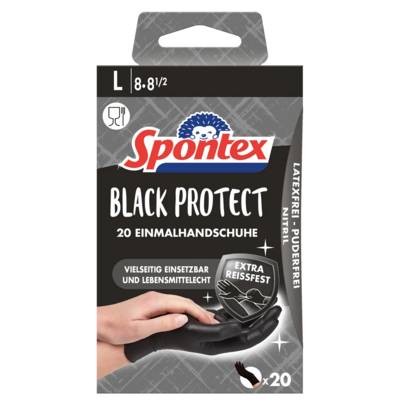 3384120226937 - Einmalhandschuhe Black Protect 20 Stück Einweghandschuhe schwarz Nitrilhandschuhe puderfrei - Größe8 - Spontex