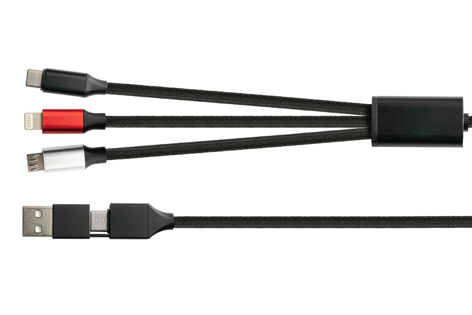 Python USB 6-in-1 Ladekabel 3A Textilmantel schwarz 1,2m Python USB 6-in-1 Ladekabel 3A Textilmantel schwarz 1,2m