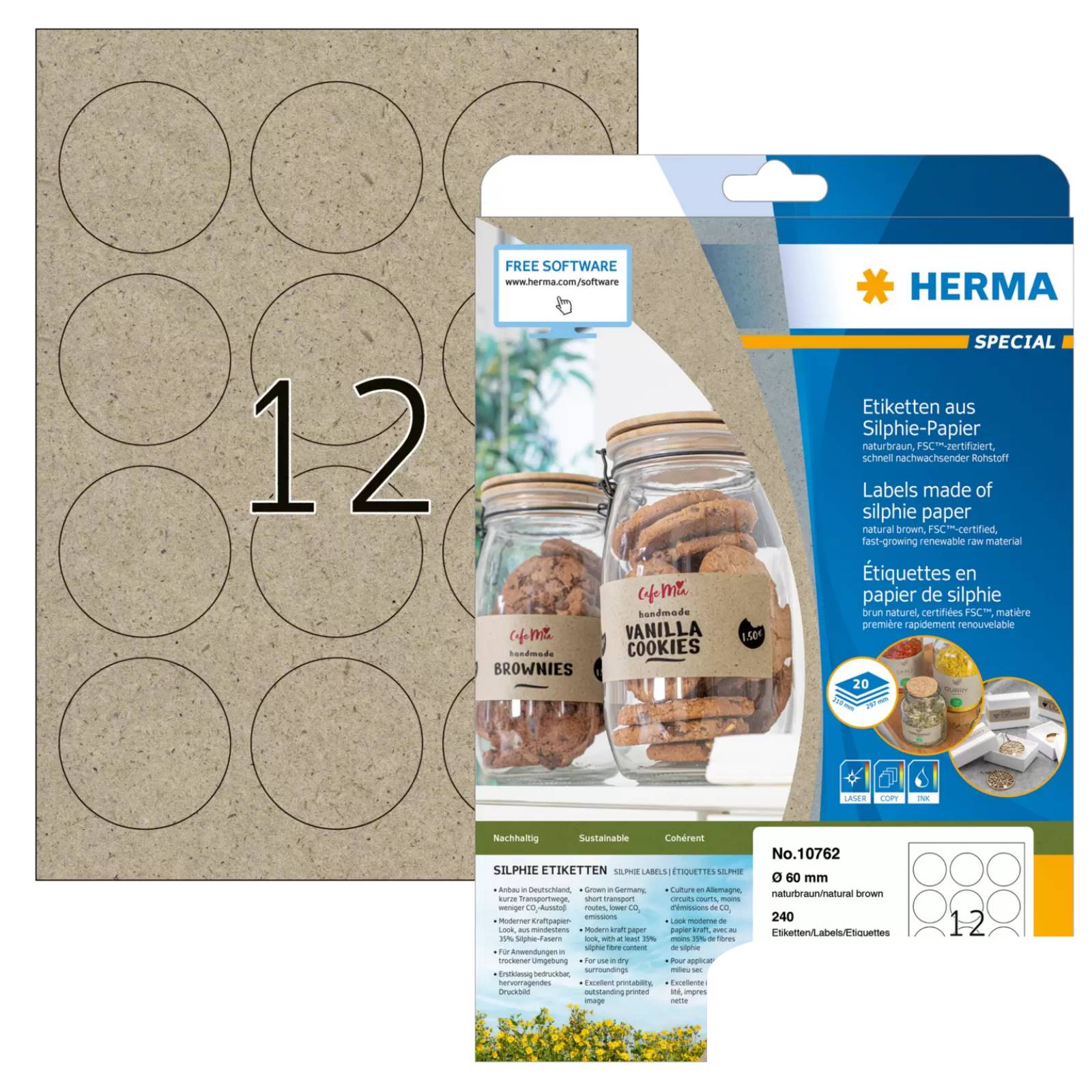 HERMA Etiketten Silphie A4 20 Blatt 60mm Rund, HERMA 10762 (BILD1)
