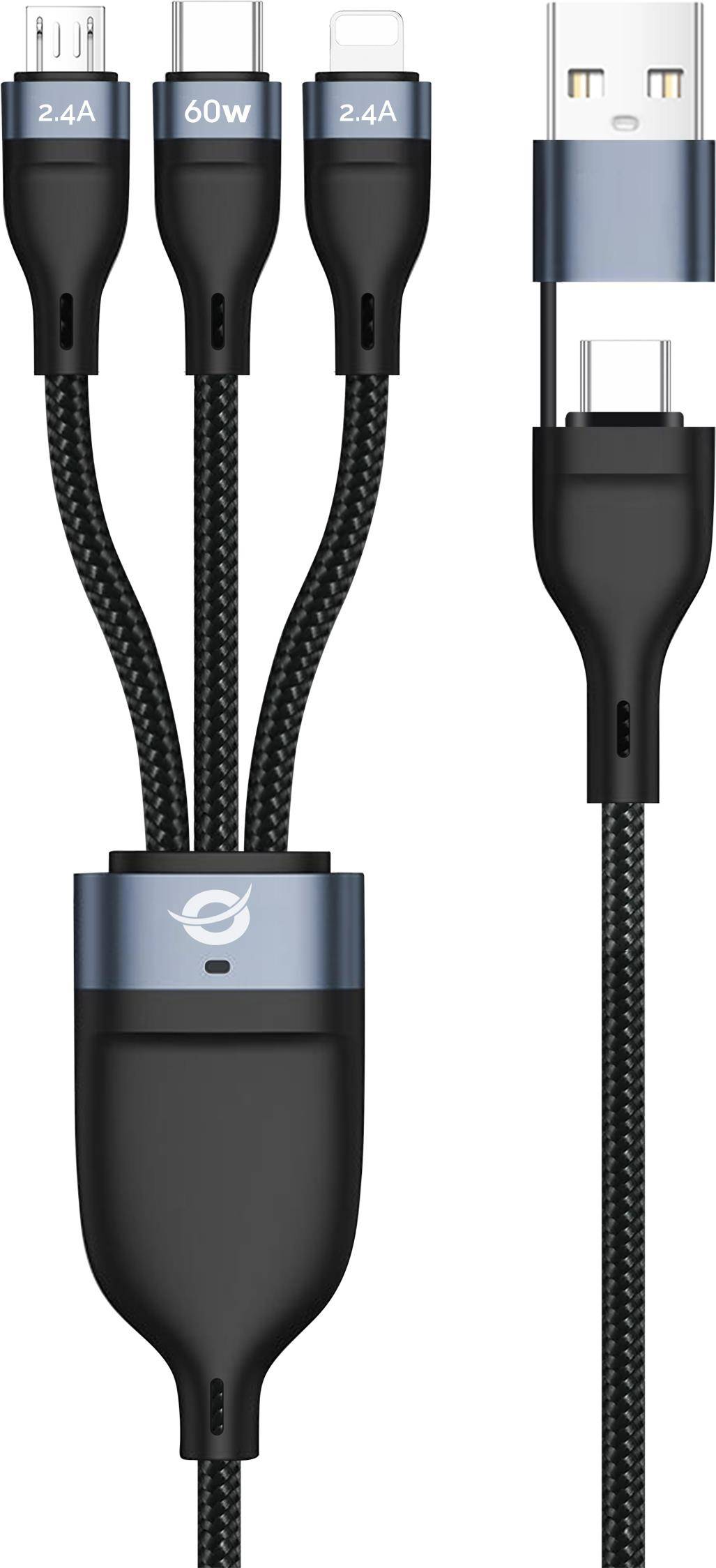 CONCEPTRONIC Kabel USB-C/A 3.0 -> 3-in-1 60W 1.50m 480Mbps - ETTA05B15