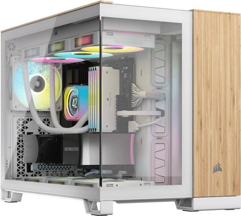 CORSAIR Geh mATX 2500X (Tempered Glass) White/Bamboo Wood - CC-9011288-WW