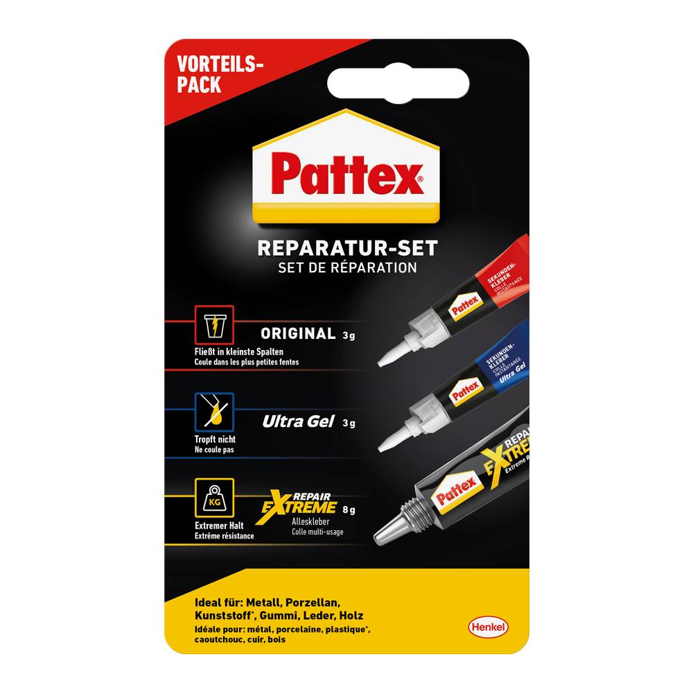 Pattex Reparatur-Set Sek.kleber flüssig & Gel+Repair Extreme Heften,Lochen,Kleben