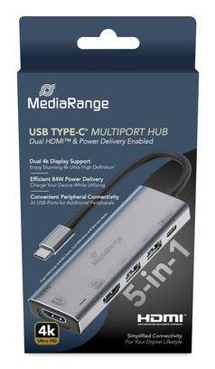 MediaRange HUB USB-C 5 in 1 Multiport Adapter, silber MediaRange HUB USB-C 5 in 1 Multiport Adapter, silber