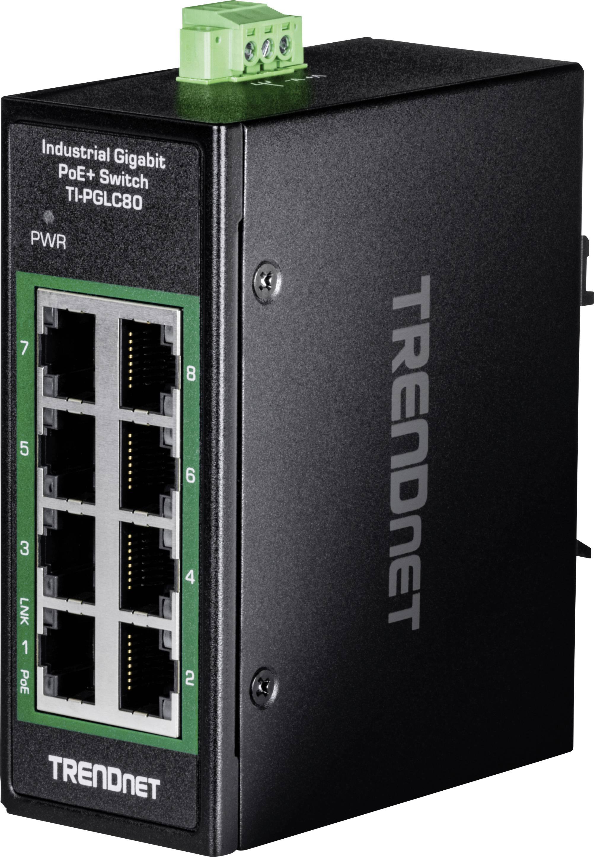 TRENDnet 8-Port Industrial Gigabit PoE+ DIN-Rail Mini Switch - TI-PGLC80