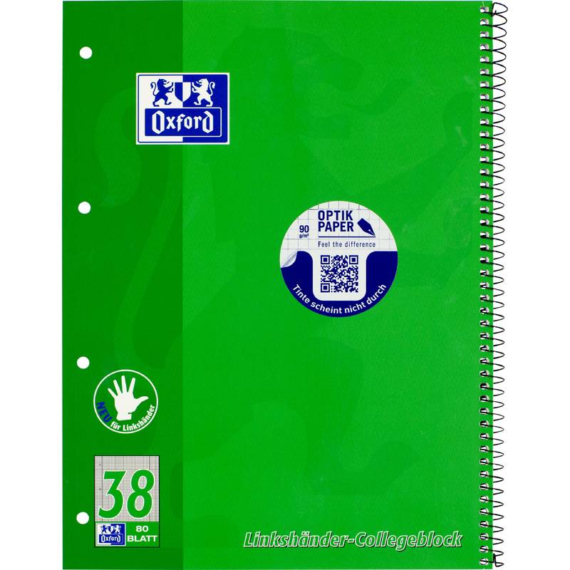 Oxford Collegeblock A4+ (220 x 295 mm) Linkshänder - 100050405