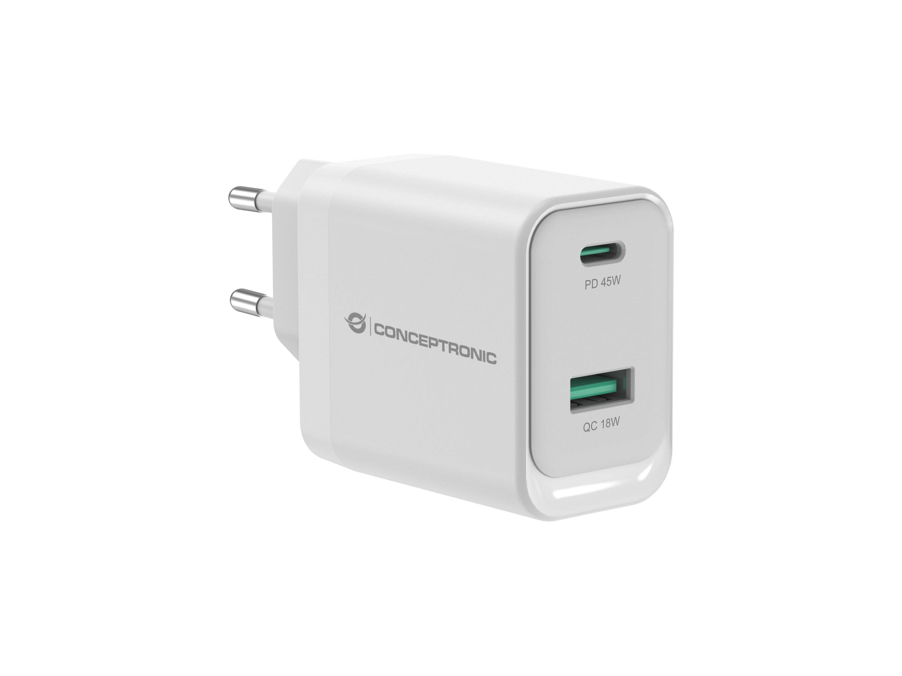 4015867240717 - CONCEPTRONIC Ladegerät 2Port 45W1xUSB-C1xUSB-A weiß 4015867240717 - CONCEPTRONIC Ladegerät 2Port 45W1xUSB-C1xUSB-A weiß
