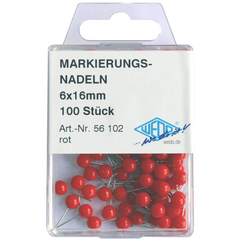 WEDO Markierungs-Nadeln 6 x 16 mm 100er SB-Dose Rot - 56102