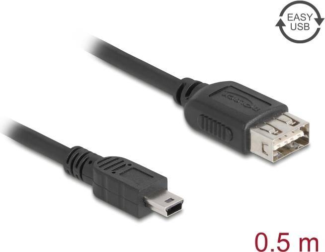 DELOCK USB 2.0 Kabel USB Typ Mini-B St zu USB Typ-A Bu 0,5 m - 81523