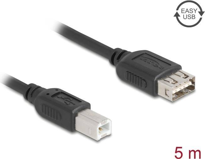 DELOCK USB 2.0 Kabel USB Typ-B St zu USB Typ-A Buchse 5 m - 81533