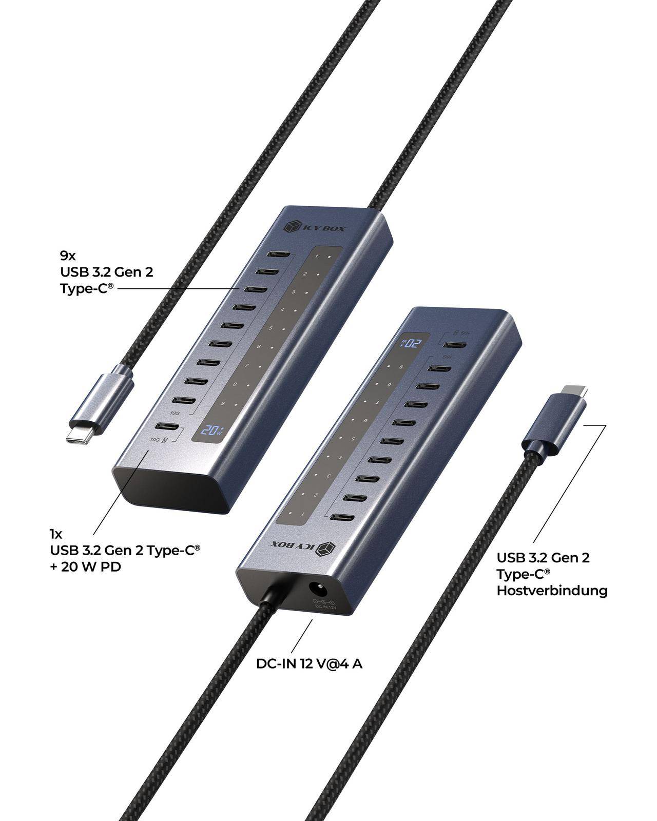 Hub 10-in-1 Hub IcyBox USB 3.2 mit 10 Anschlüssen