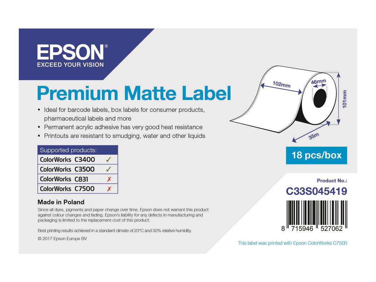 Epson Etiketten Premium Matte Label 102mmx35m Continuous R.