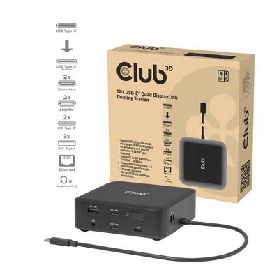 Club3D USB-C 12in1-Dock >2xDP/2xHDMI/3xUSB-C/ 8K30Hz PD100W