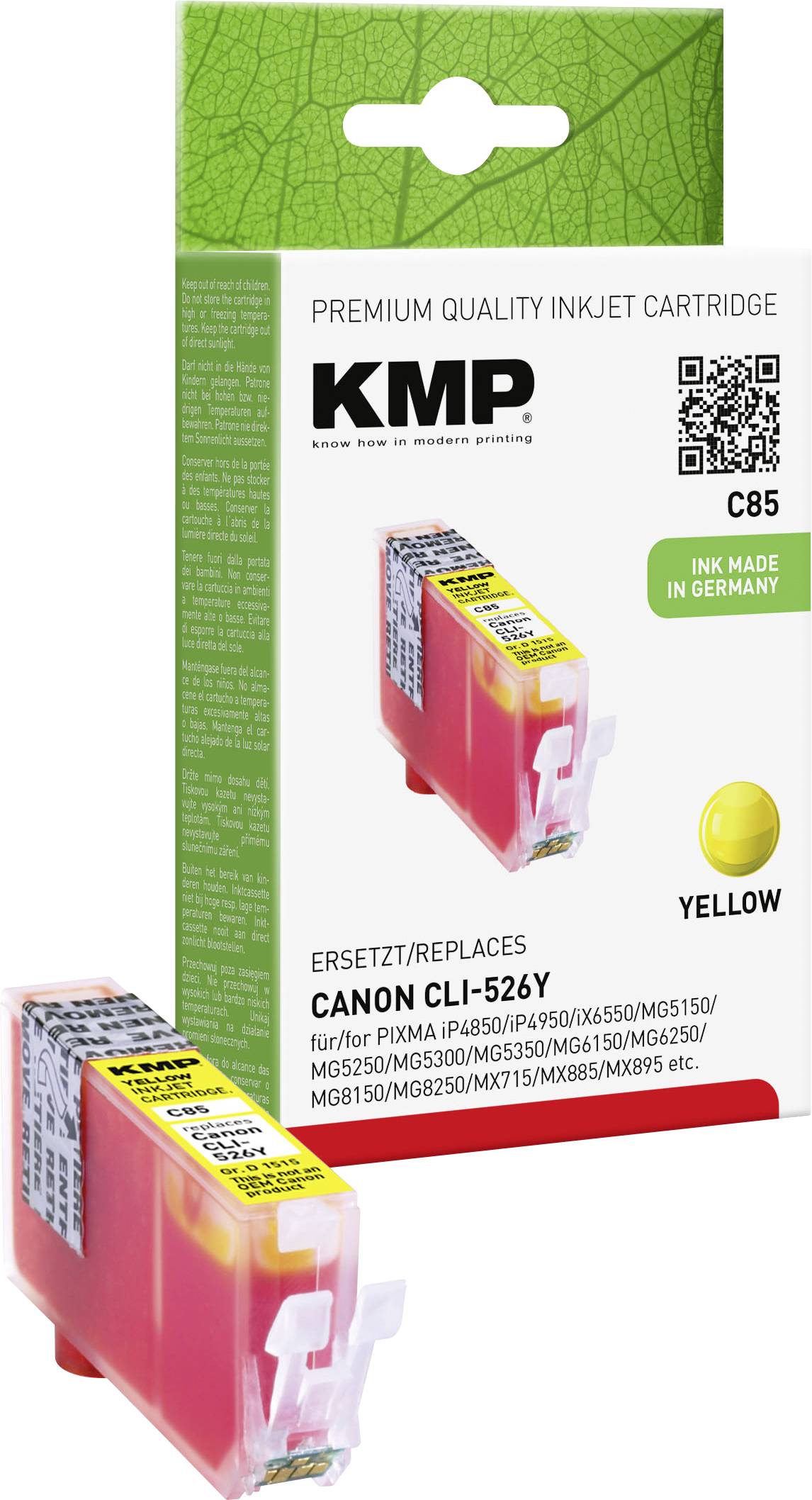 KMP Patrone Canon CLI526Y yellow 450 S. C85 kompatibel KMP Patrone Canon CLI526Y yellow 450 S. C85 kompatibel